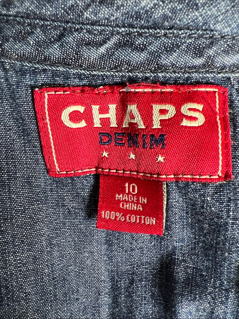 CHAPS Women’s Vintage Denim Sleeveless Ruffle Front Blouse Size 10 - Picture 8 of 14